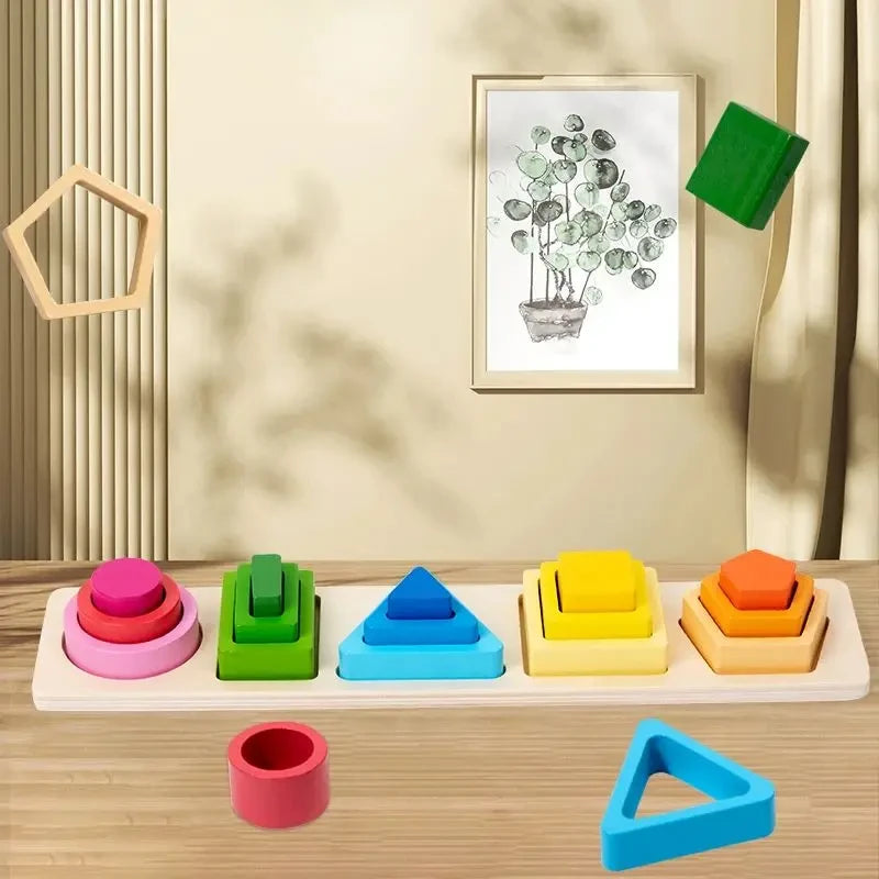Wooden Shape Sorting Stacking Toy