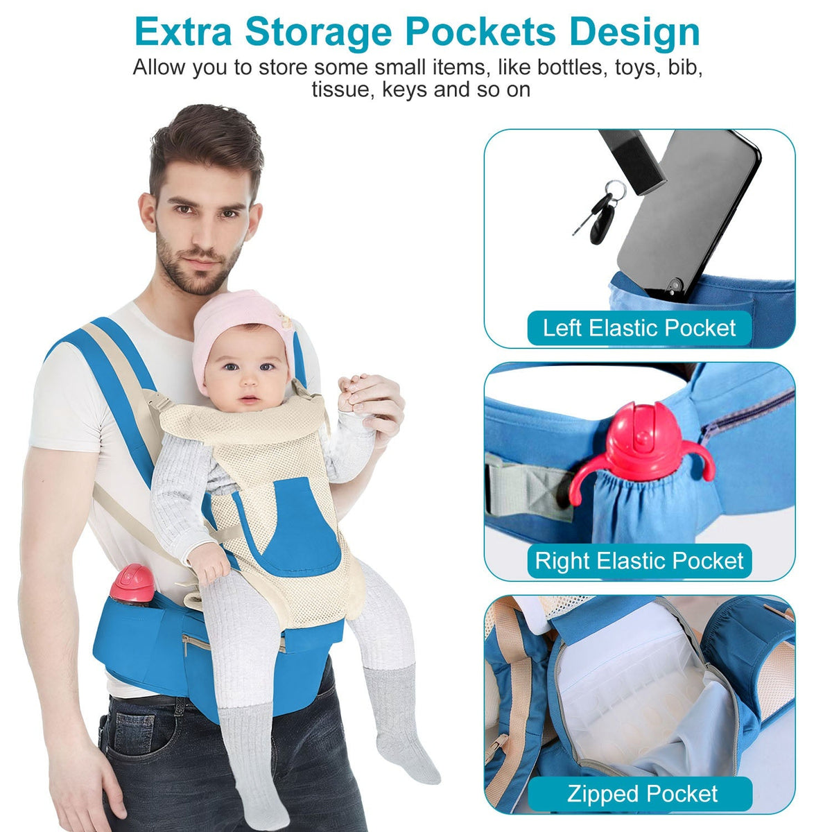 Multifunctional Baby Carrier With Hip Seat Head Hood Front Back Side Carrying All Position Ergonomic Adjustable Infant Carrier For 0-4 Years Old Newbo