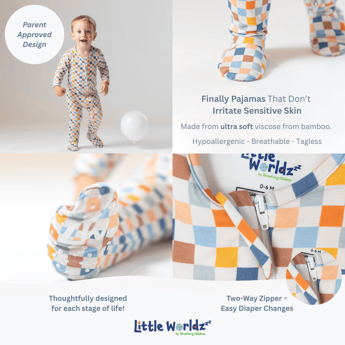 Orange Football Bamboo Baby Pajamas – Zipper Footie