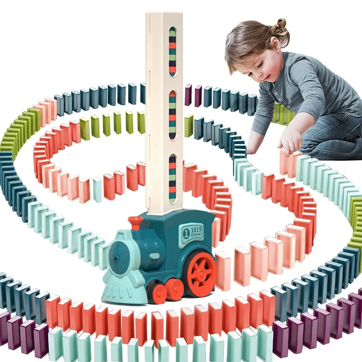 Automatic Domino Train Set for Kids – Electric Domino Laying Toy
