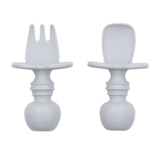 Bumkins Baby Chewtensils Training Set – Fork & Spoon for 6+ Months (Gray)