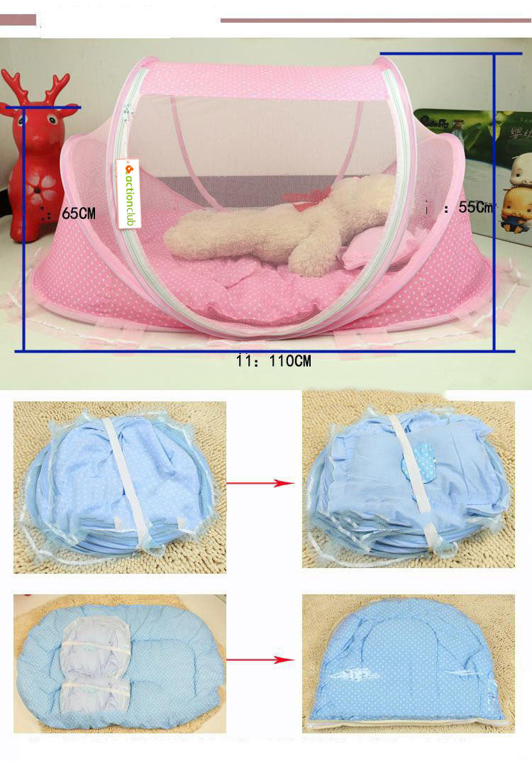 Foldable Baby Bed With Pillow & Mosquito Net (2-Piece Set)