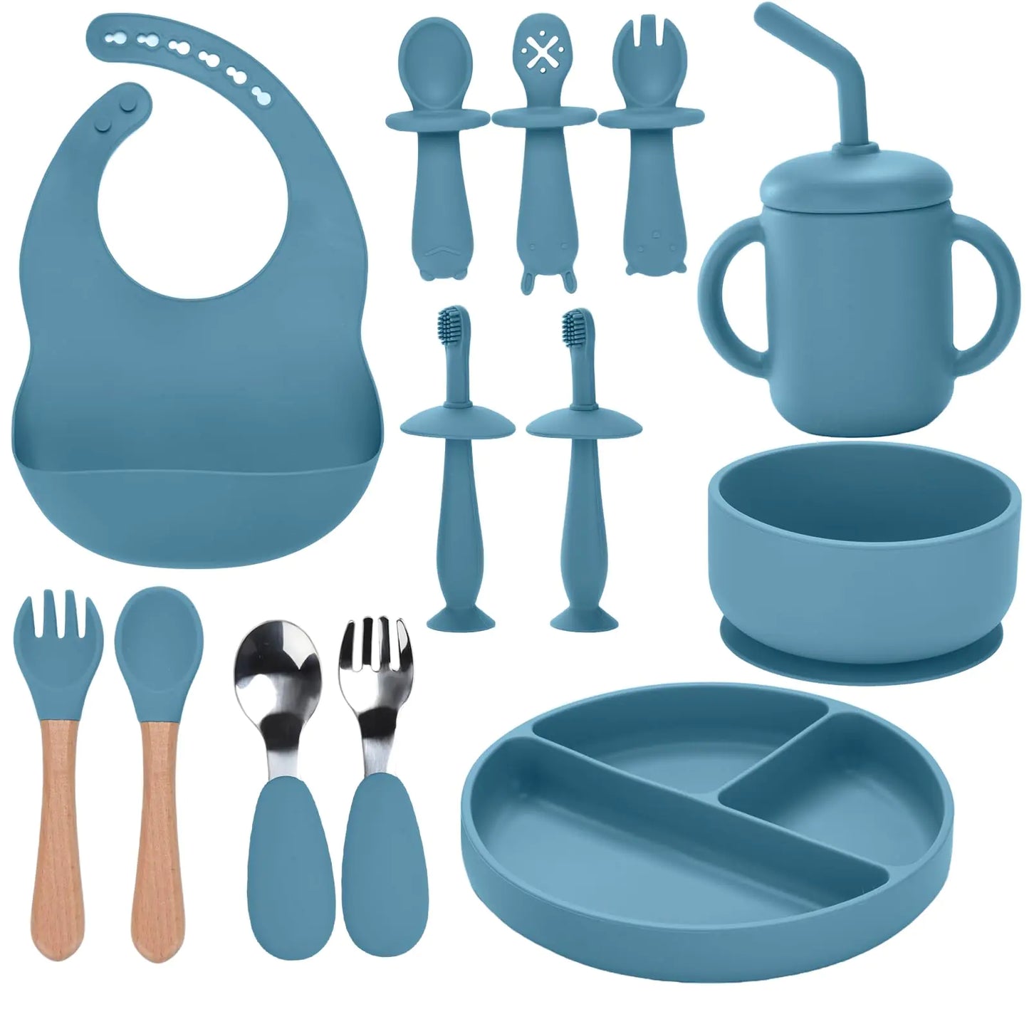 Silicone Baby Feeding Set – 13-Piece BLW Essentials for 6+ Months (Blue)