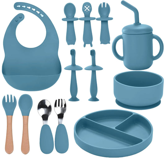 Silicone Baby Feeding Set – 13-Piece BLW Essentials for 6+ Months (Blue)