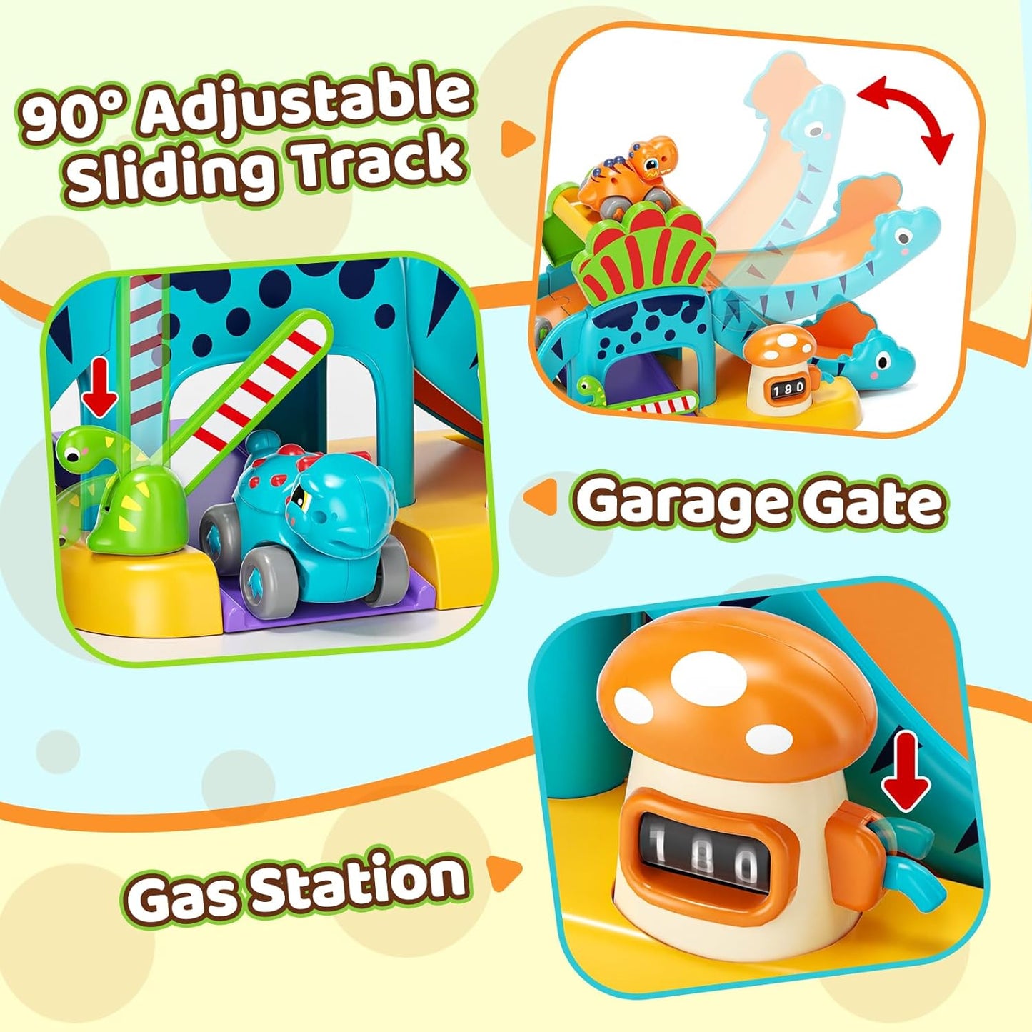 Lehoo Castle Dinosaur Slide Toy for Toddlers – Includes 4 Mini Cars, Ages 1–3