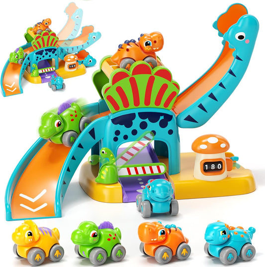Lehoo Castle Dinosaur Slide Toy for Toddlers – Includes 4 Mini Cars, Ages 1–3