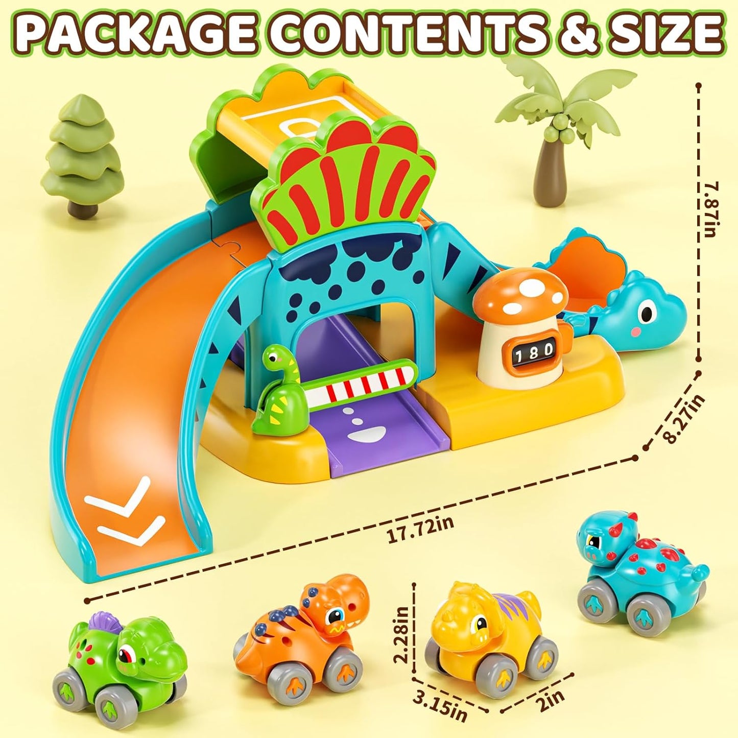 Lehoo Castle Dinosaur Slide Toy for Toddlers – Includes 4 Mini Cars, Ages 1–3