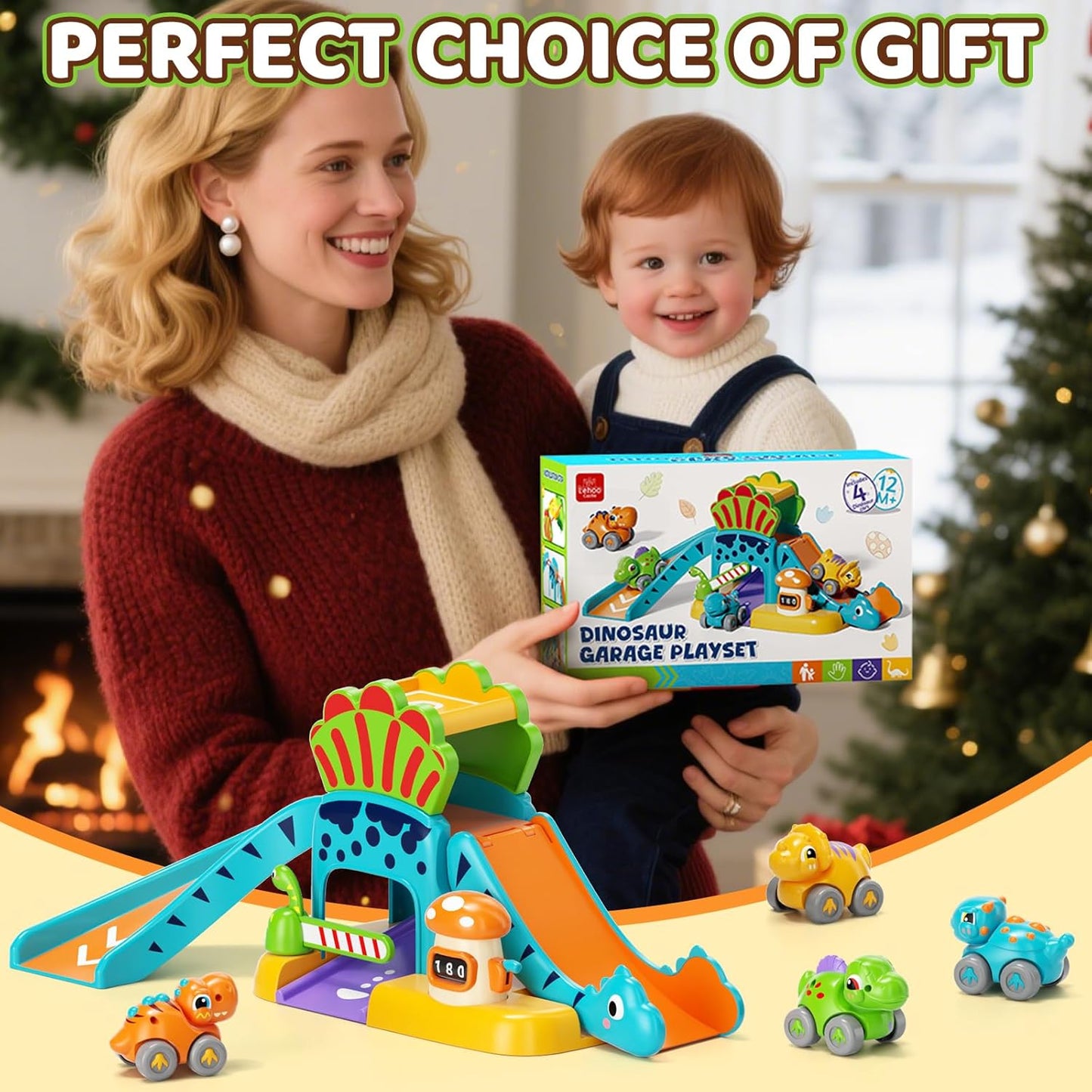 Lehoo Castle Dinosaur Slide Toy for Toddlers – Includes 4 Mini Cars, Ages 1–3