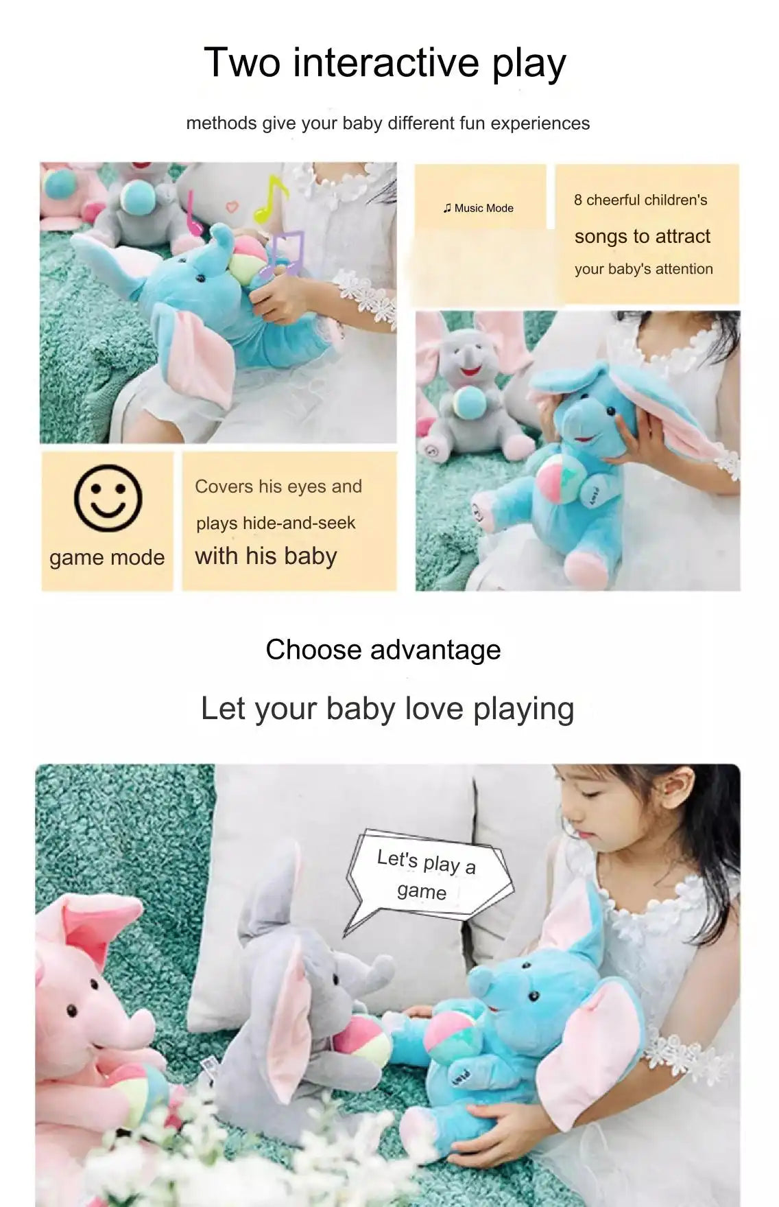 MEACAOFG™ Baby Elephant Interactive Plush Toy – Musical Peek-a-Boo