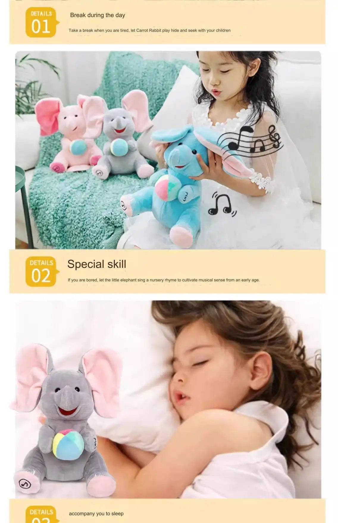 MEACAOFG™ Baby Elephant Interactive Plush Toy – Musical Peek-a-Boo