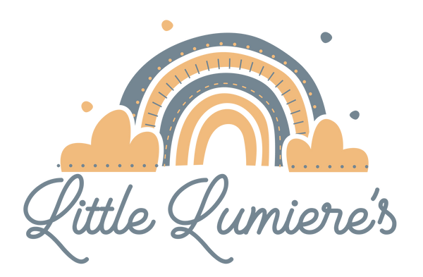 Logo of Little Lumiere's with rainbows and clouds on a white background