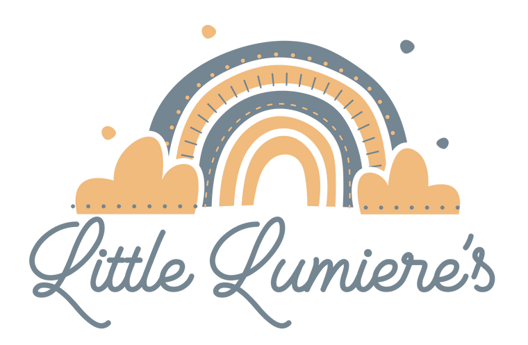 Logo of Little Lumiere's with rainbows and clouds on a white background