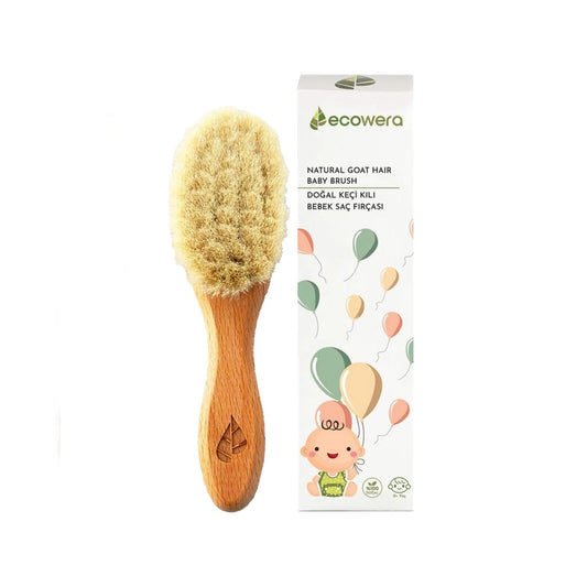 Ecowera Natural Goat Hair Baby Hair Brush - Gentle, Safe & Effective Hair Care for Newborns & Infants