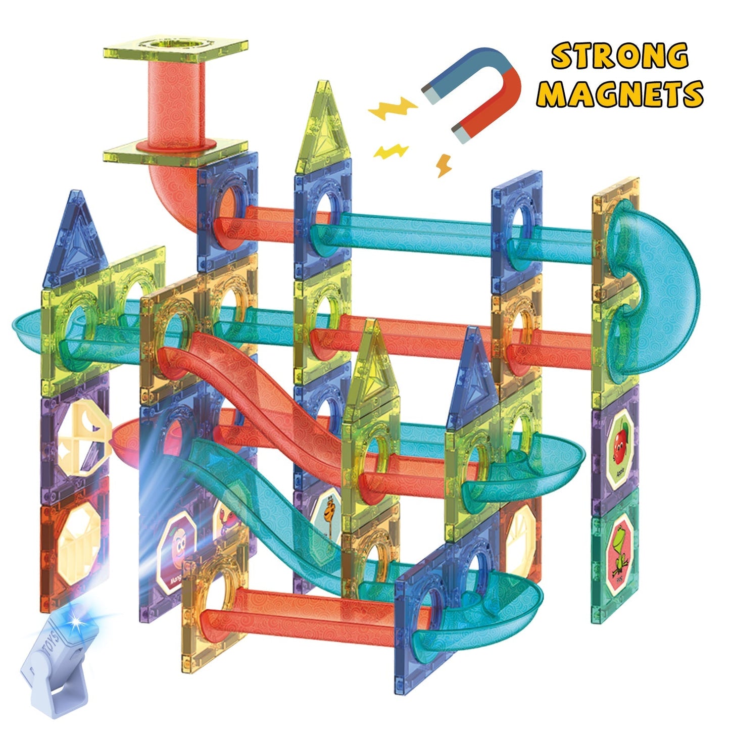 Contixo ST8 Magnetic Light-Up Tiles – 110-Piece 3D STEM Marble Run Set