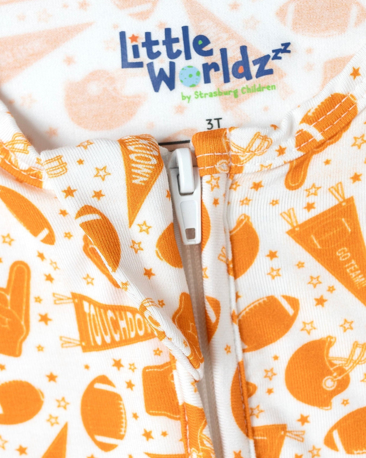 Orange Football Bamboo Baby Pajamas – Zipper Footie
