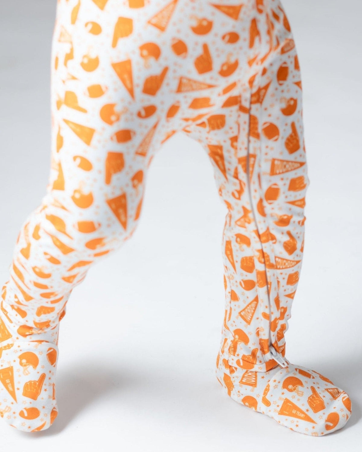 Orange Football Bamboo Baby Pajamas – Zipper Footie