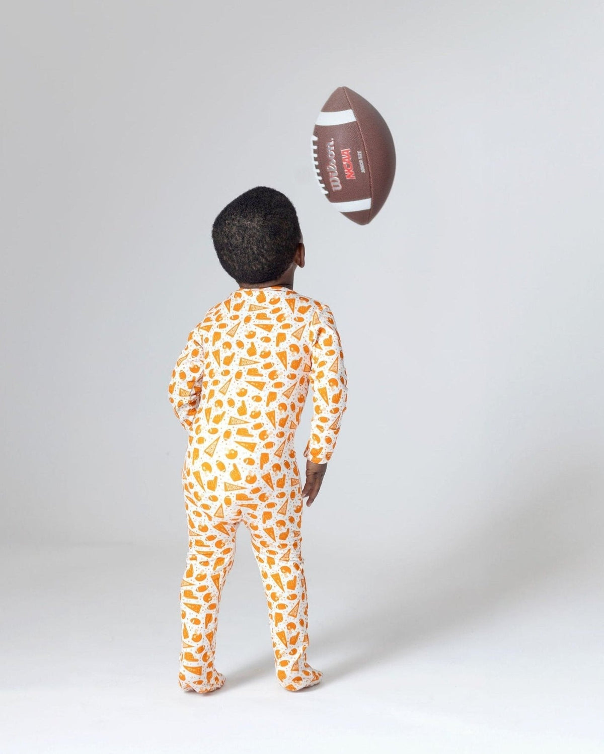 Orange Football Bamboo Baby Pajamas – Zipper Footie