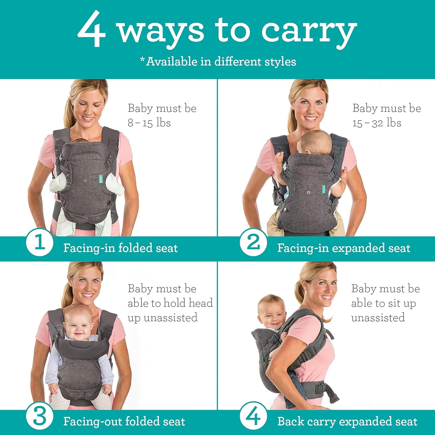 Infantino 4-in-1 Ergonomic Baby Carrier for Newborn to Toddler – Gray