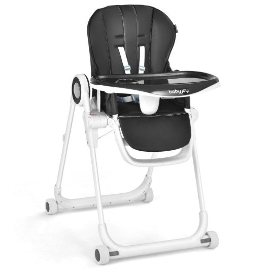 Foldable Baby High Chair with Lockable Wheels – Black
